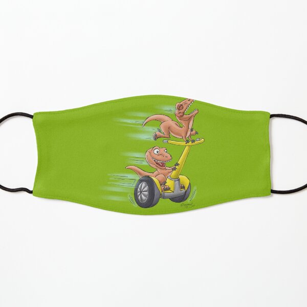 Raptors on a Segway! from Mom Needs a Dinosaur! Book - Green Background Kids Mask