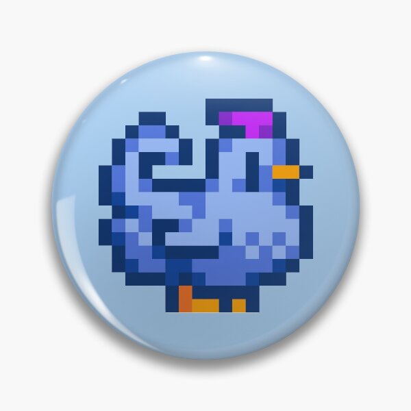 Aperçu de l'œuvre Autocollant et épingle de poulet bleu de Stardew Valley Shane créée et vendue par aarcadia.