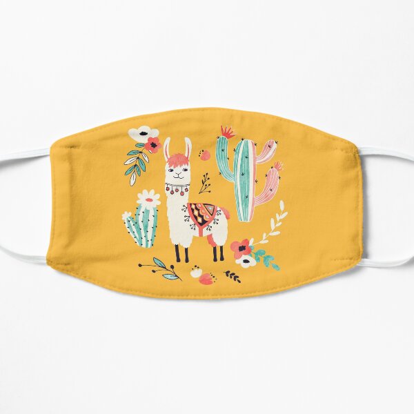 White Llama with flowers Mask