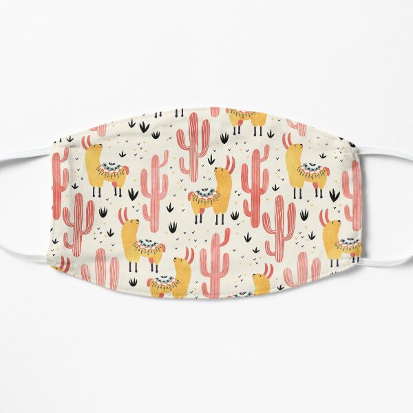 Yellow Llamas Red Cacti Mask