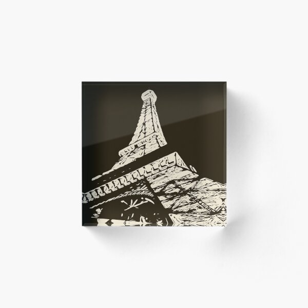 drawing Eiffel Tower, Paris in black and white Acrylic Block