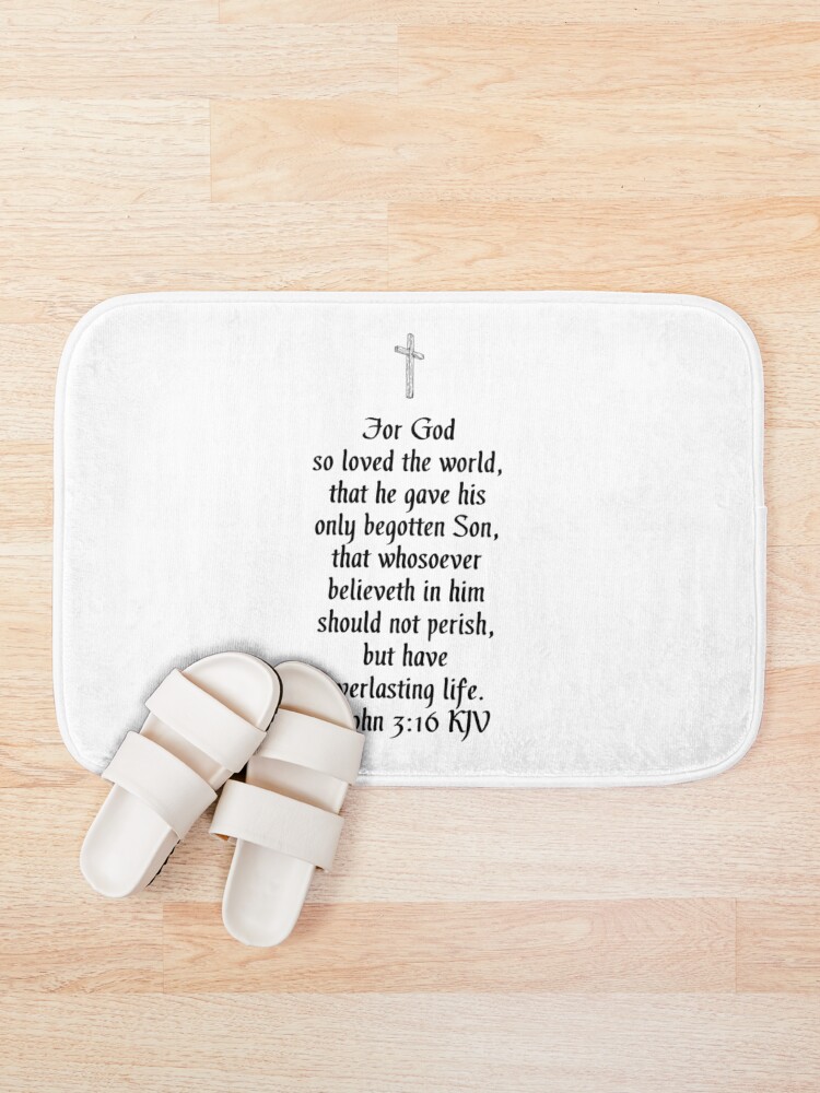 "John 316 KJV Cross Black Print" Bath Mat for Sale by VerShirts