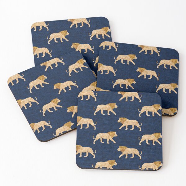 Item preview, Lions - walking lion on navy  designed and sold by littlearrow.
