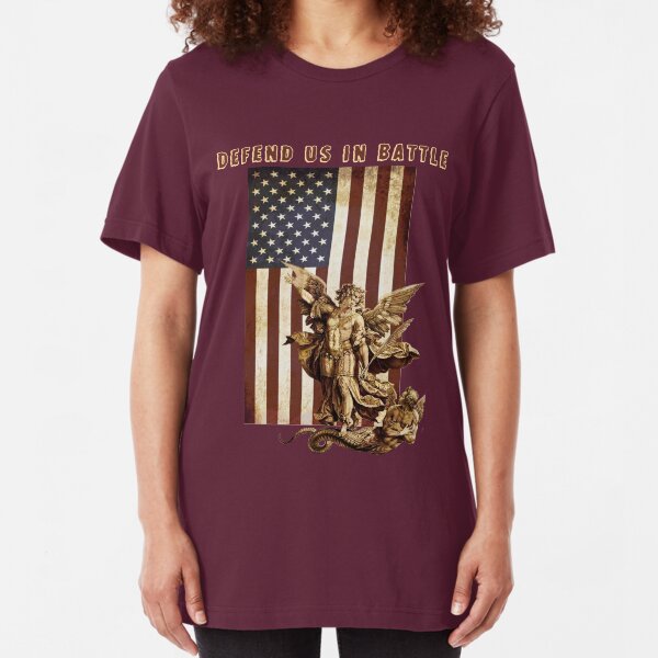 St Michael the Archangel Angel Catholic Saint United States Flag US Slim Fit T-Shirt