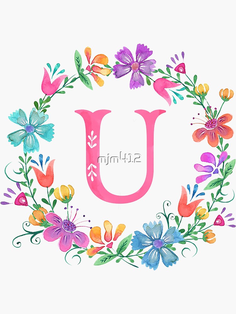 U Floral Monogram Initial  Sticker for Sale by mjm412