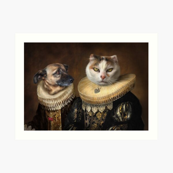 Dog and Cat Portrait - Roxy and Slinky Art Print