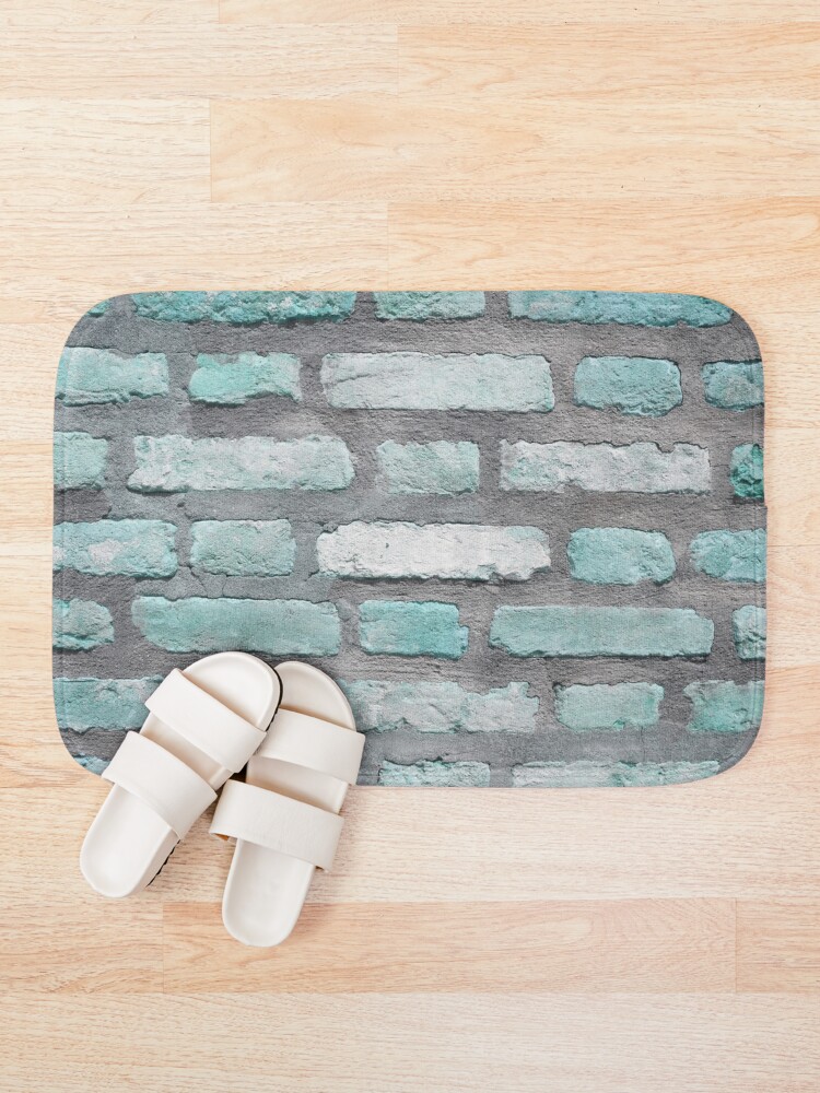 Alternate view of Aqua and Gray Brick Wall Bath Mat