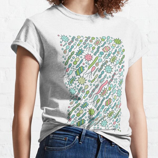 Microbes pattern. Bacteria design for biology lovers. Virus illustration. Classic T-Shirt
