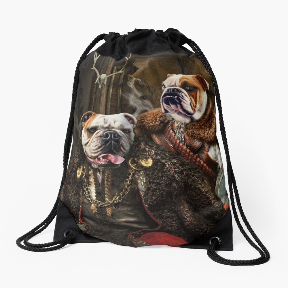 Bulldog Portrait - Nas and Lennon Drawstring Bag