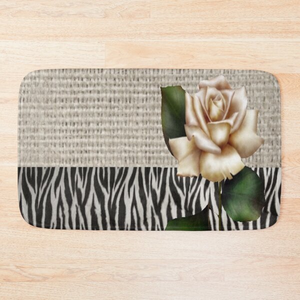 Item preview, 1980s Chic Zebra print rustic burlap botanical floral white rose  designed and sold by LEILA ART SPACE.