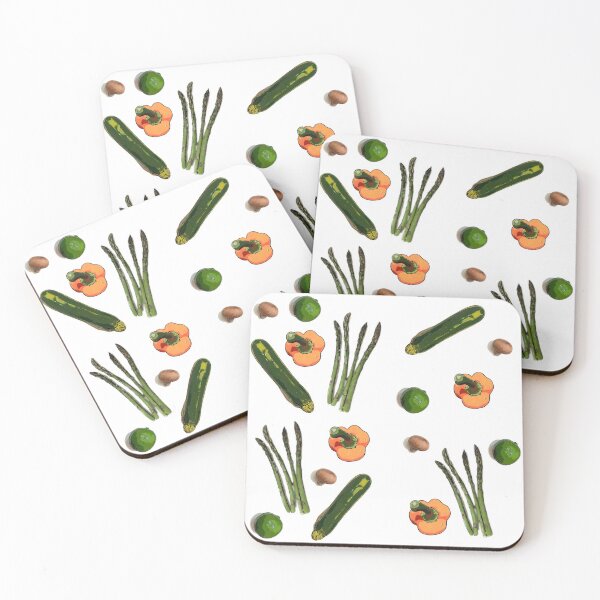 Item preview, Fresh Fruit and Vegetable Illustration Collage including Zucchini, Orange Bell Pepper, Brown Crimini Mushroom, Green Lime and Asparagus designed and sold by CynthiaCharlene.