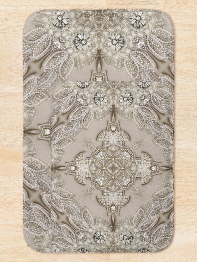 Alternate view of vintage Rhinestone pearl glamorous beige lace Bath Mat