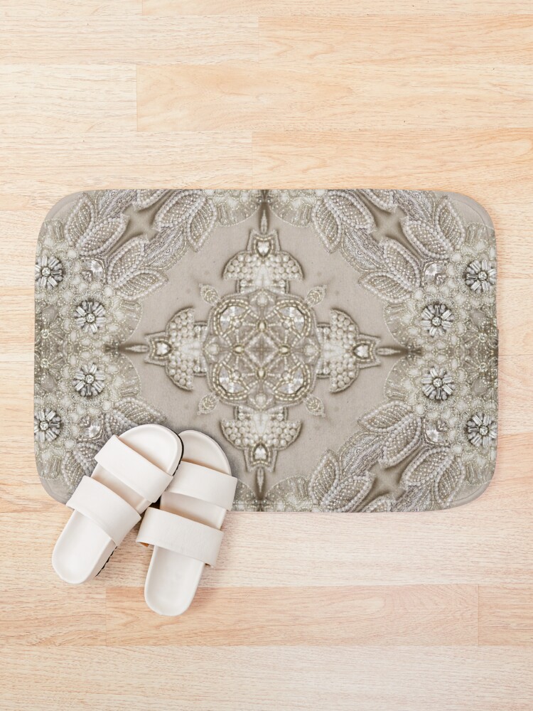 Alternate view of vintage Rhinestone pearl glamorous beige lace Bath Mat