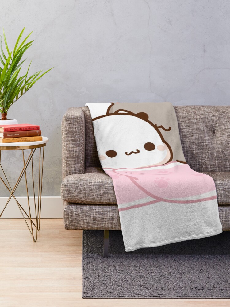 Alternate view of Peach and Goma Cuddling - Mochi Peach Cat Throw Blanket