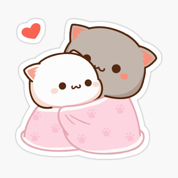 Peach And Goma Cuddling Mochi Peach Cat Sticker By Misoshop Redbubble