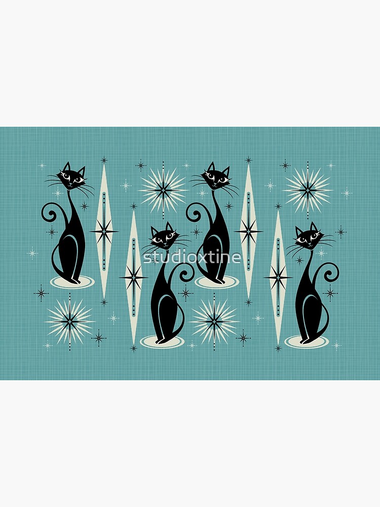 Mid Century Meow on Blue by studioxtine