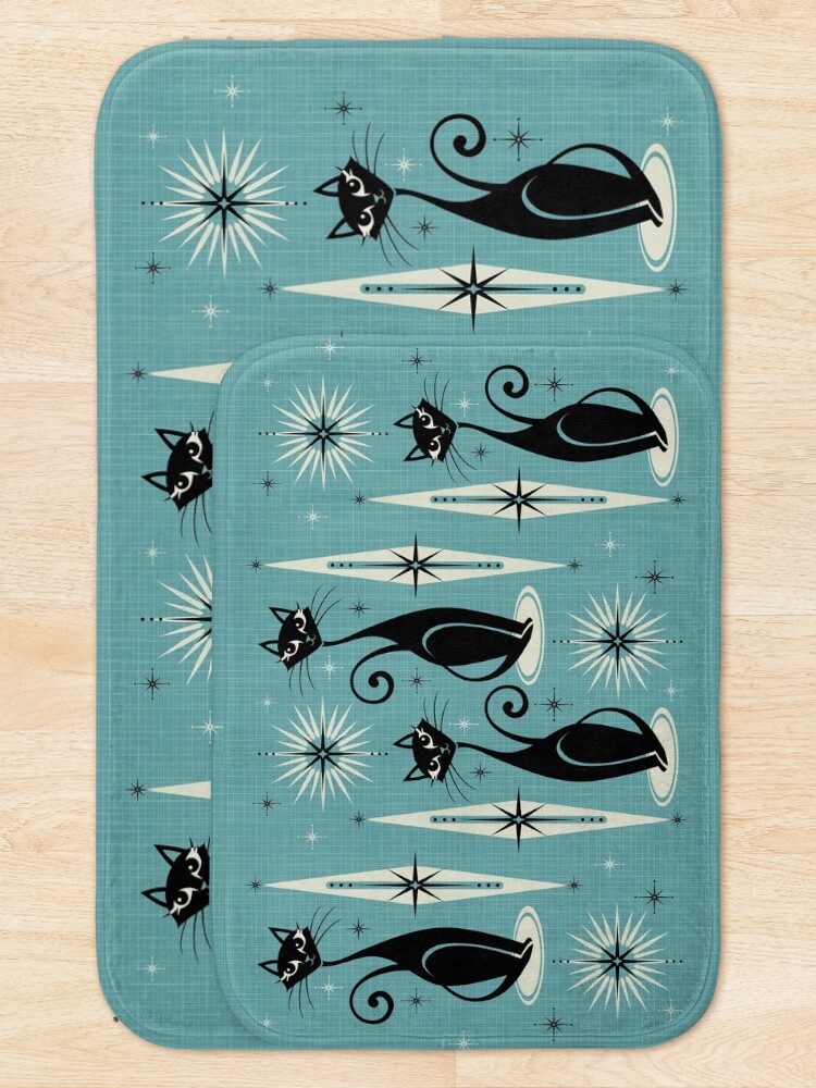 Alternate view of Mid Century Meow on Blue Bath Mat