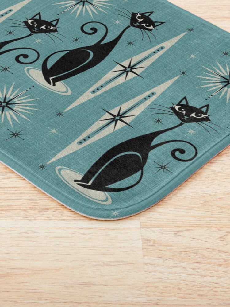 Alternate view of Mid Century Meow on Blue Bath Mat