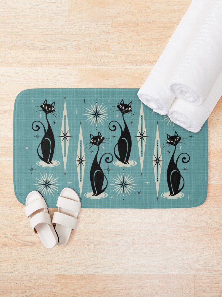 Alternate view of Mid Century Meow on Blue Bath Mat