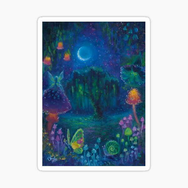 Item preview, Fairy Mushroom Moon Scene Painting designed and sold by Erica Kilbourn.