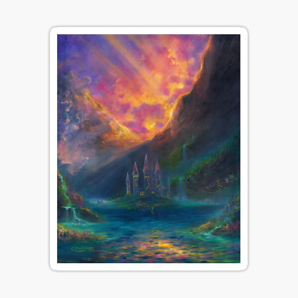 Fantasy Castle Sunset Painting Sticker