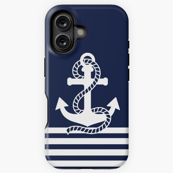 Item preview, Nautical Navy Blue Stripes and White Anchor designed and sold by IoanaHraball.