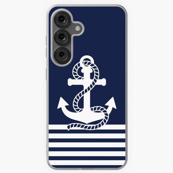 Item preview, Nautical Navy Blue Stripes and White Anchor designed and sold by IoanaHraball.