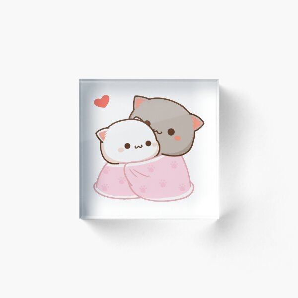 Peach and Goma Cuddling - Mochi Peach Cat Acrylic Block
