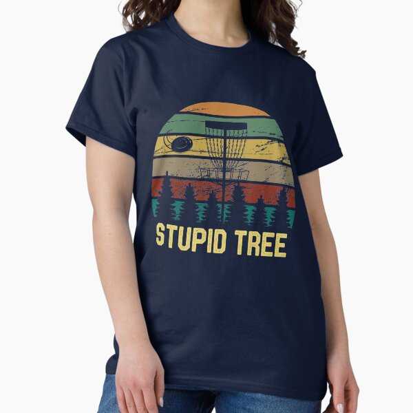 Vista previa del artículo con la obra «Disc Golf Stupid Tree Vintage Tee Frisbee Funny Golfer Retro», diseñado y vendido por kaza191.