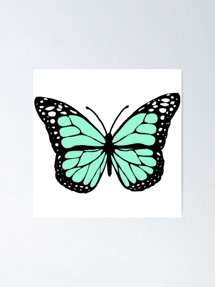 Framed Print Blue/Teal Butterfly on a Wavy Blue Background Picture Poster 