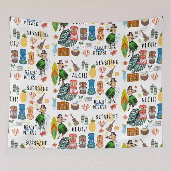 Item preview, Retro Hawaiian Tiki Pattern designed and sold by Laura Lise Wong.