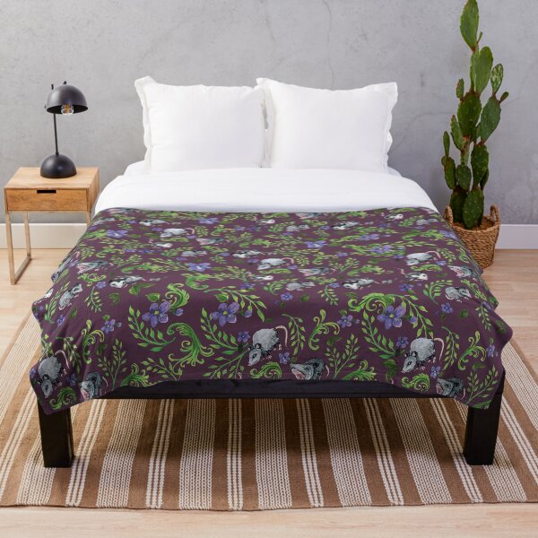 Opossum, Fern, & Violet Print Throw Blanket