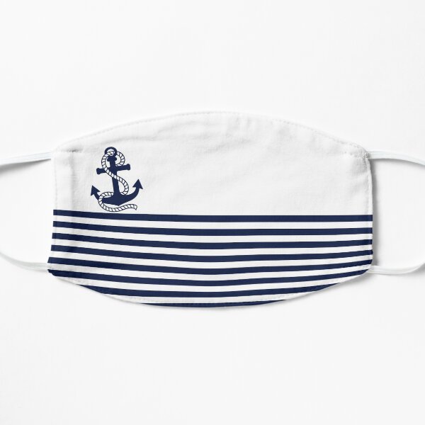 Nautical Navy Blue Stripes and Blue Anchor Flat Mask