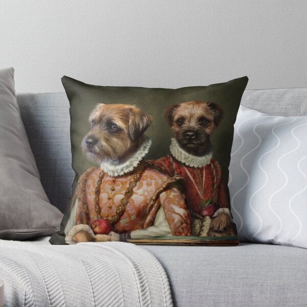 Border Terrier Dog Portrait - Holly and Ivy Throw Pillow
