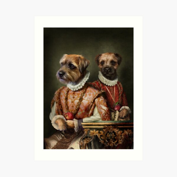 Border Terrier Dog Portrait - Holly and Ivy Art Print