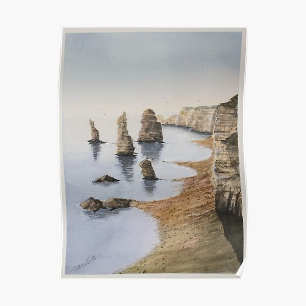 Watercolor. Twelve apostles, Australia Poster