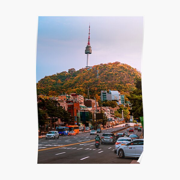 Séoul s'approchant du coucher du soleil - Namsan Tower Poster