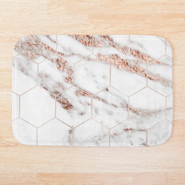 Rose gold hex - rose gold marble Bath Mat