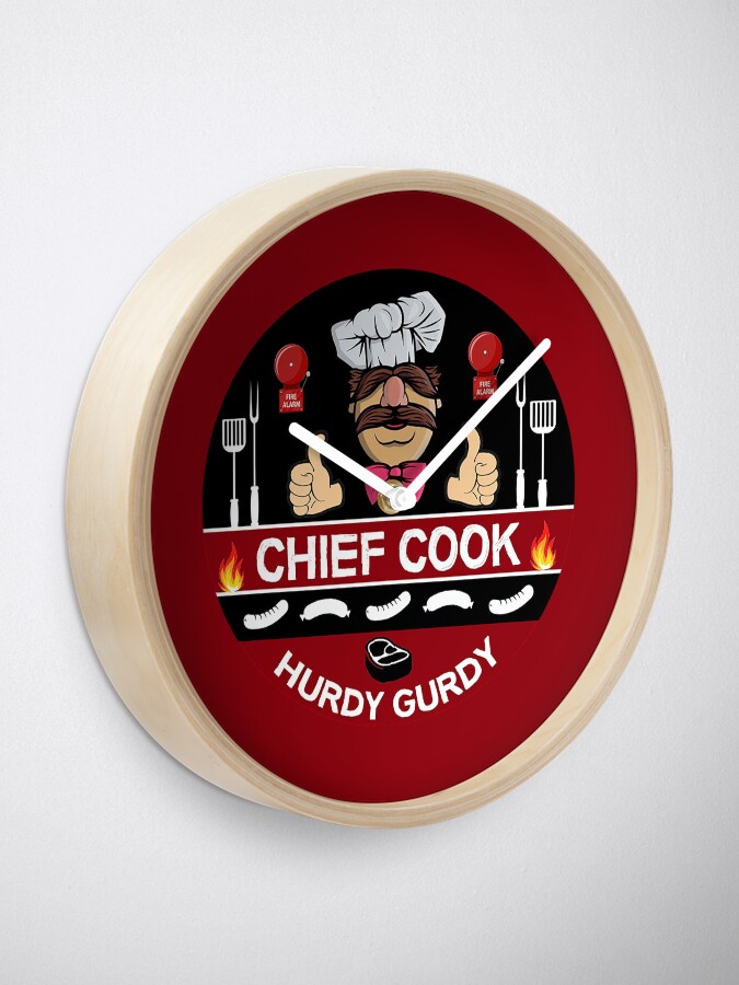 Alternate view of Hurdy Gurdy Bork Bork Cook - Bad Cook Apron Gifts - Lazy Cooks - Funny Swedish Chef Clock
