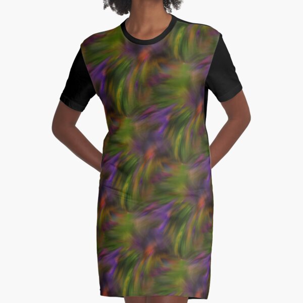 Abstract Colors Of Purple Green Yellow Graphic T-Shirt Dress