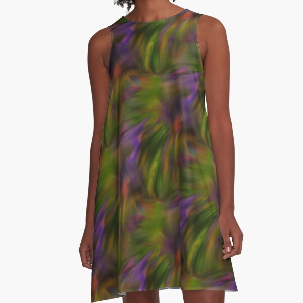 Abstract Colors Of Purple Green Yellow A-Line Dress