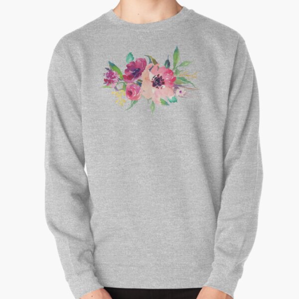 Watercolor Wild Flower Pink Bouquet Pullover Sweatshirt
