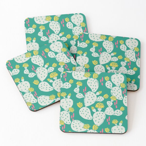 Item preview, Yellow Flowering Cactus on an Emerald Background designed and sold by Jacqueline Hurd.