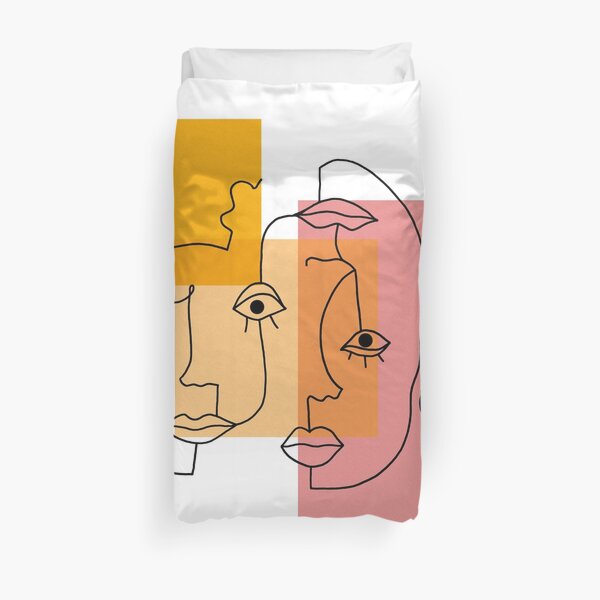 COLOR BLOCK LINE FACES Duvet Cover