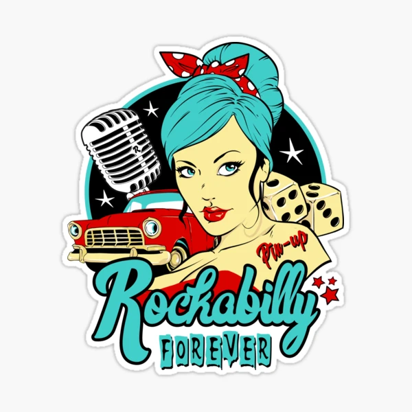 ROCKABILLY PIN-UP PSYCHOBILLY HEART ROSE DAGGER BANDANA VINYL OVAL STICKER  A6