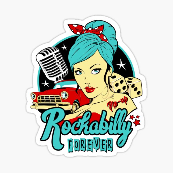 Rockabilly Pin Up Girl Sock Hop Vintage Classic Car Rock And Roll Music Sticker For Sale By