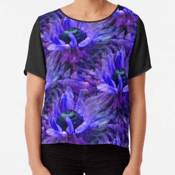 Abstract Purple Daisy Flower Pattern Chiffon Top