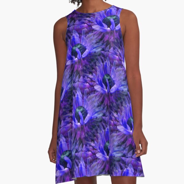 Abstract Purple Daisy Flower Pattern A-Line Dress