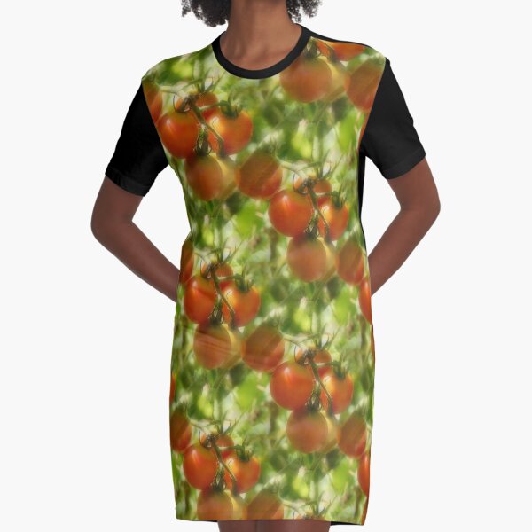 Garden Cherry Tomatoes Nature Pattern Graphic T-Shirt Dress