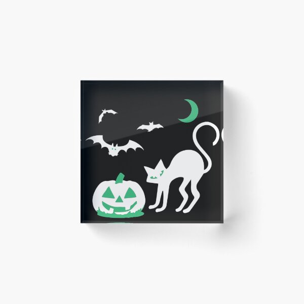 Item preview, Spooky Halloween Ghosts of Cat Pumpkin Bat Moon Scene designed and sold by BlackCoffeeCake.